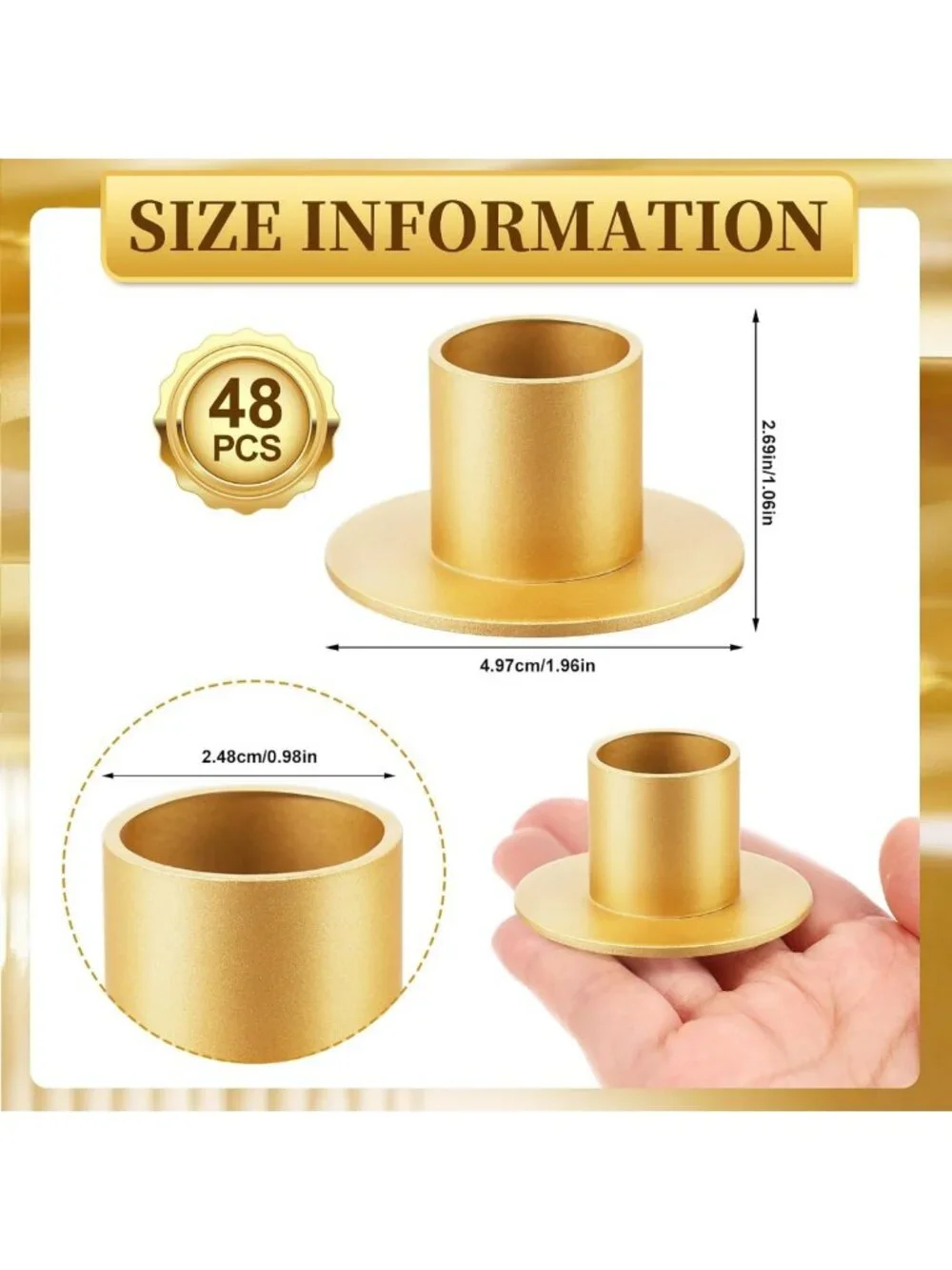 48 Gold Metal Taper Candle Holders for Weddings, Parties & Home Decor